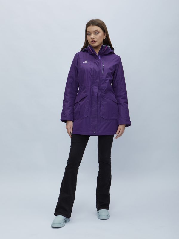 Women's dark purple hooded parka 551996TF